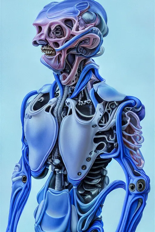 Image similar to hyperrealistic close-up pastel rococo exoskeleton! chinese man highly detailed concept art eric zener elson peter cinematic blue lighting high angle hd 8k sharp shallow depth of field