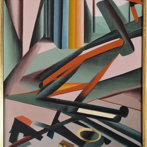 Prompt: a painting by the caretaker of an abstract sculpture by giorgio de chirico