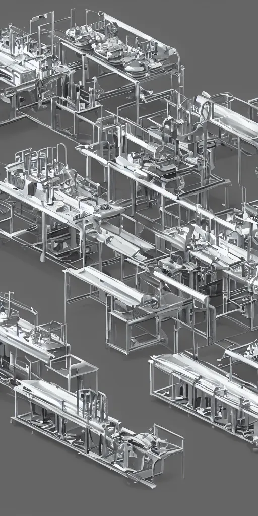 Image similar to concept art, industrial synthetic food production line.