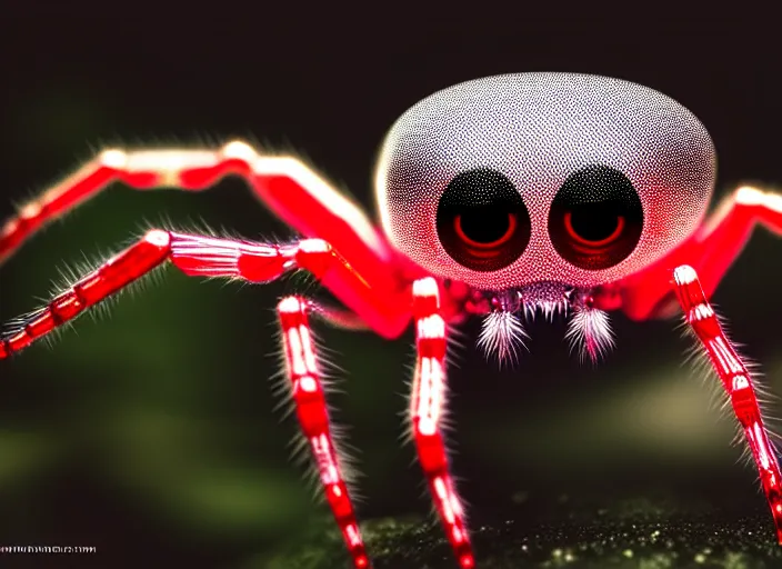 Image similar to white crystal clear spider with huge red eyes in a forest. highly detailed 8 k. intricate. lifelike. soft light. fantasy horror style. cinematic post - processing