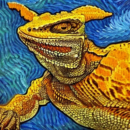 Prompt: Painting of a Bearded Dragon in the style of Van Gogh