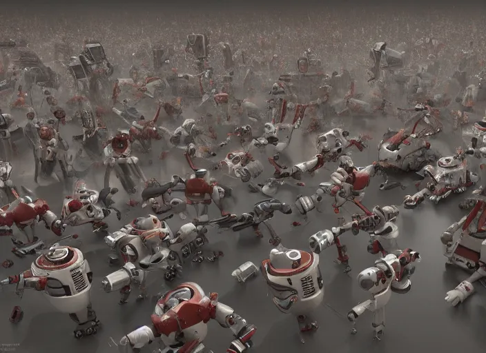 Image similar to crowd of robots spread around tornado hyperrealistic artstation fx