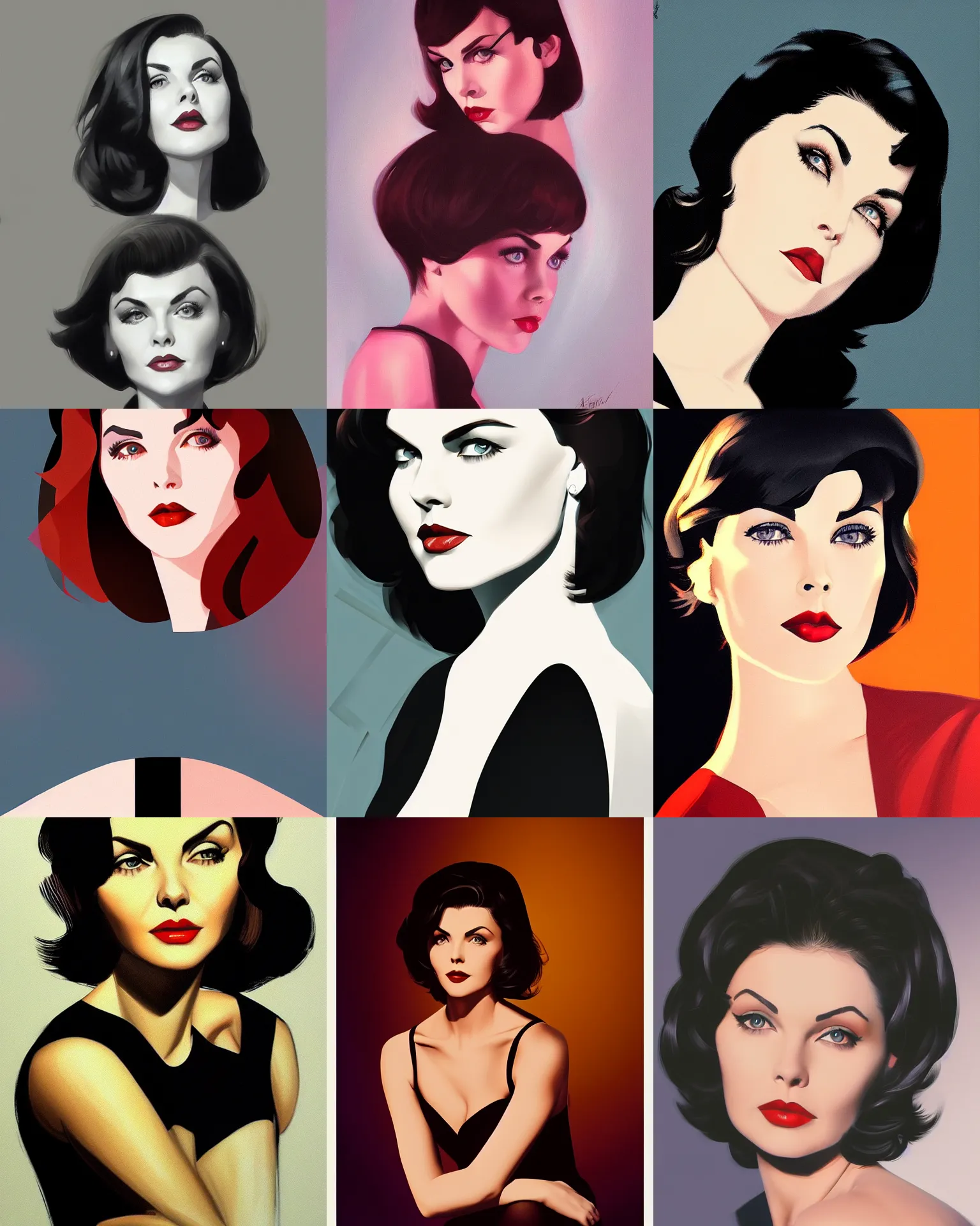 Prompt: sherilyn fenn 2 2 years old, bob haircut, portrait by stanley artgerm, dramatic lighting, ilya kuvshinov, trending on artstation, abstract flat colour, geometric curves