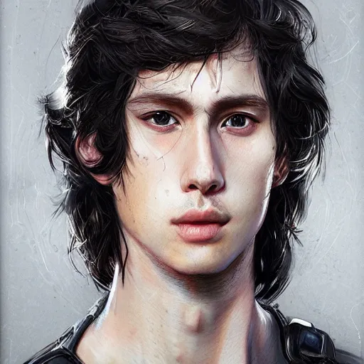 Prompt: portrait of a human by ayami kojima, he is about 2 0 years old, british, manly, straight jaw, black hair, and he is wearing a modern tactical gear, scifi, highly detailed portrait, digital painting, artstation, concept art, smooth, sharp foccus ilustration, artstation hq
