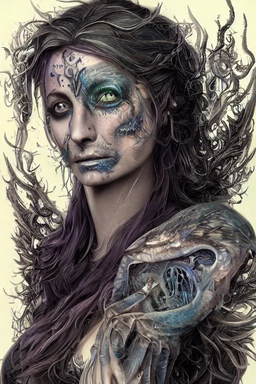 Prompt: a wlop 3 d render of very very very very highly detailed beautiful mystic portrait of a phantom undead raven with whirling galaxy around, tattoos by anton pieck, intricate, extremely detailed, digital painting, artstation, concept art, smooth, sharp focus, illustration, intimidating lighting, incredible art,