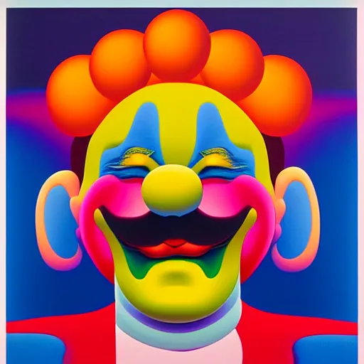 Image similar to manic clown by shusei nagaoka, kaws, david rudnick, airbrush on canvas, pastell colours, cell shaded, 8 k