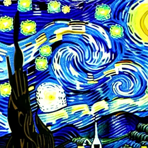 Image similar to painting of a giant shouting ( ( stay puft marshmallow man ) ) in the style of starry night by vincent van gogh intricate detail, low angle,