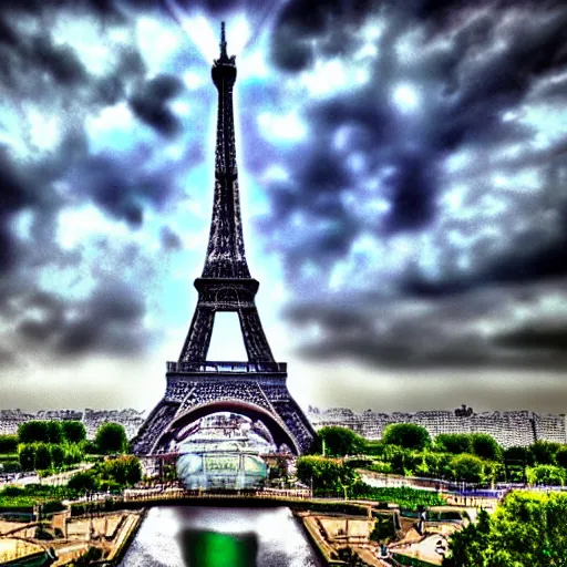 Prompt: Futuristic Eiffel tower, fantasy, HDR photo, super detailed