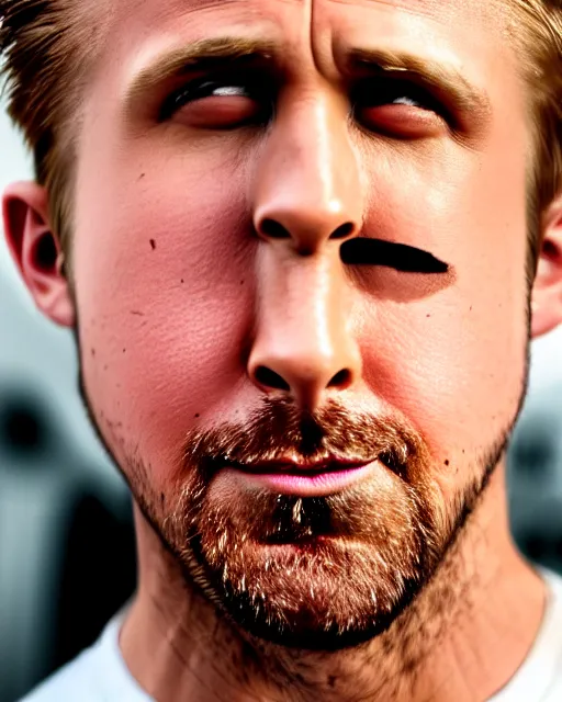 Prompt: ryan gosling reaction picture, high definition, xf iq 4, f / 1. 4, iso 2 0 0, 1 / 1 6 0 s, 8 k, raw, dramatic lighting, symmetrical balance, in - frame