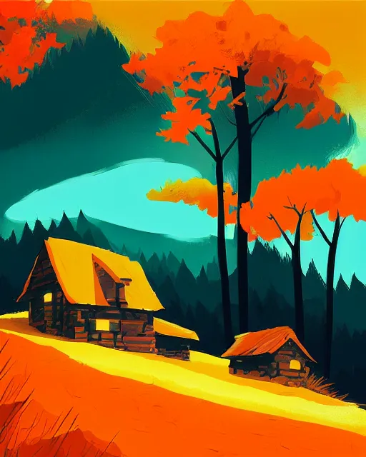 Image similar to autumn hill cabin man illustration by anton fadeev