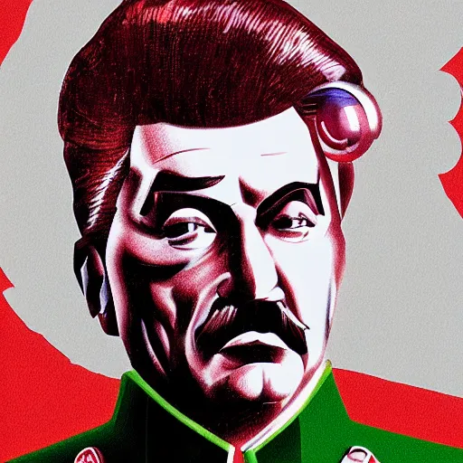 Image similar to cyberpunk joseph stalin as the leader of a futuristic communist society, cybernetics, sharp lines, digital, artstation, colored in