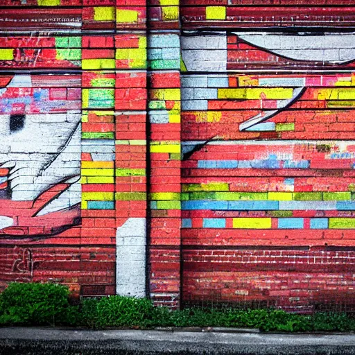 Prompt: graffiti wall art in a brick wall, urban photography