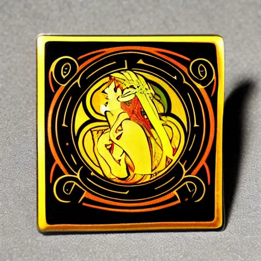 Prompt: a square enamel pin of a fire flames blaze label art by alphonse mucha, smooth curves, behance