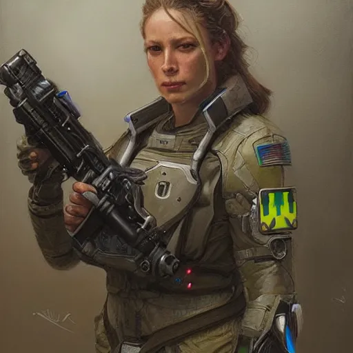 Image similar to Female Intergalactic combat paramedic on the battlefield, Sci-Fi portrait art by Donato Giancola and Bayard Wu, digital art, trending on artstation