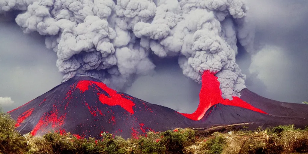 Prompt: Great volcanic eruption, Frida style.