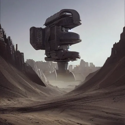 Image similar to SciFi industrial futuristic Brutalism brutalistic huge carrying vehicle desert