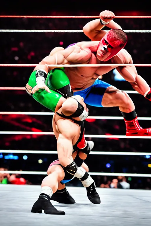 Image similar to john cena wrestling with kamen rider, high resolution, smooth, photorealistic, intricate, face features, body features, photorealistic, smooth, 4 k, aesthetic lighting, baroque object, sharp focus, hyperdetailed object, by : canon eos 5 d mark iv and sigma 7 0 - 2 0 0 mm f / 2. 8 dg os hsm sports