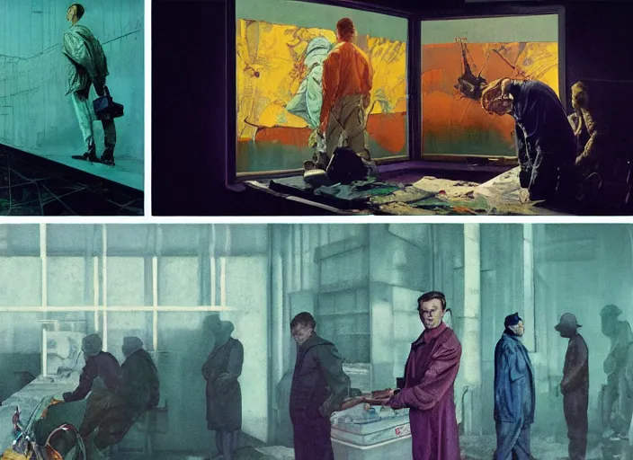 Prompt: a still from the tv series chernobyl by francis bacon, surreal, norman rockwell and james jean, greg hildebrandt, and mark brooks, triadic color scheme, by greg rutkowski, syd mead and edward hopper and norman rockwell and beksinski, dark surrealism, orange and turquoise and purple