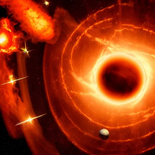 Image similar to hubble image of army of planets in galactic maelstrom, fire, vray, 5 5 mm