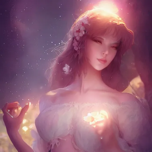 Prompt: beautiful fae princess in the moonlight, art by wlop and artgerm. extremely detailed, stunning 8 k resolution, trending on artstation