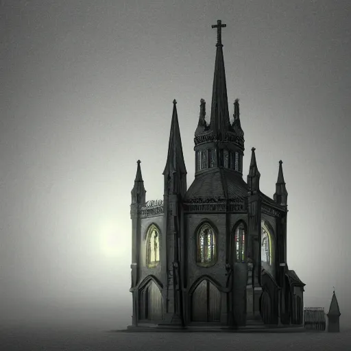 Image similar to victorian church in the middle of the city, dark, misty, at night, 8 k, detailed, concept art, trending on artstation