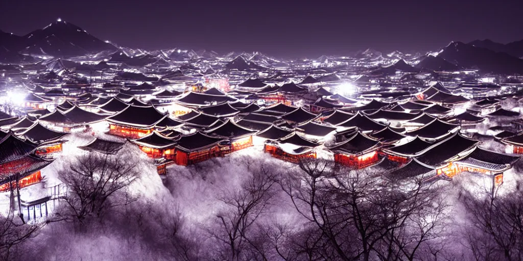 Image similar to chinese town in winter moonnight by masayasu uchida