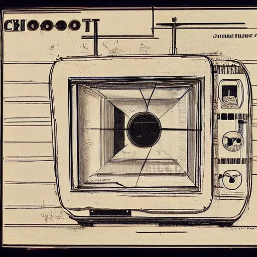 Prompt: ancient blueprint of the chronovisor, a television that takes pictures of the past