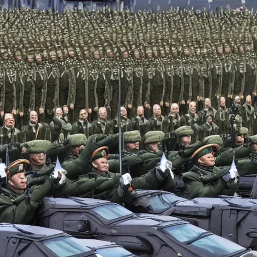 Prompt: russian army invading the world with vladimir putin in front