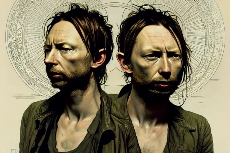 Image similar to hyper realistic portrait of thom yorke thom thom thom thom, by lee bermejo, alphonse mucha and greg rutkowski