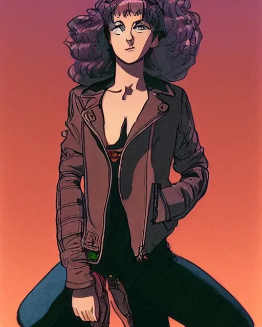 Prompt: portrait of an attractive young female protagonist wearing leather jacket, center focus, in city street, detailed artwork by ralph bakshi