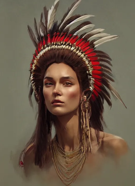 Image similar to gorgeous redskin woman wearing headdress, intricate, elegant, highly detailed, artstation, concept art, smooth, sharp focus, illustration, art by stefan kostic and greg rutkowski