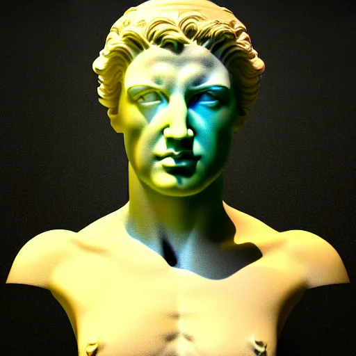 Image similar to 3 d sci - fi cgartist rendering of a hyper realistic marble greek statuary bust floating at the vast pulsating interdimensional fractal space portal at the psychedelic vaporwave event horizon directed by col price, trending on artstation