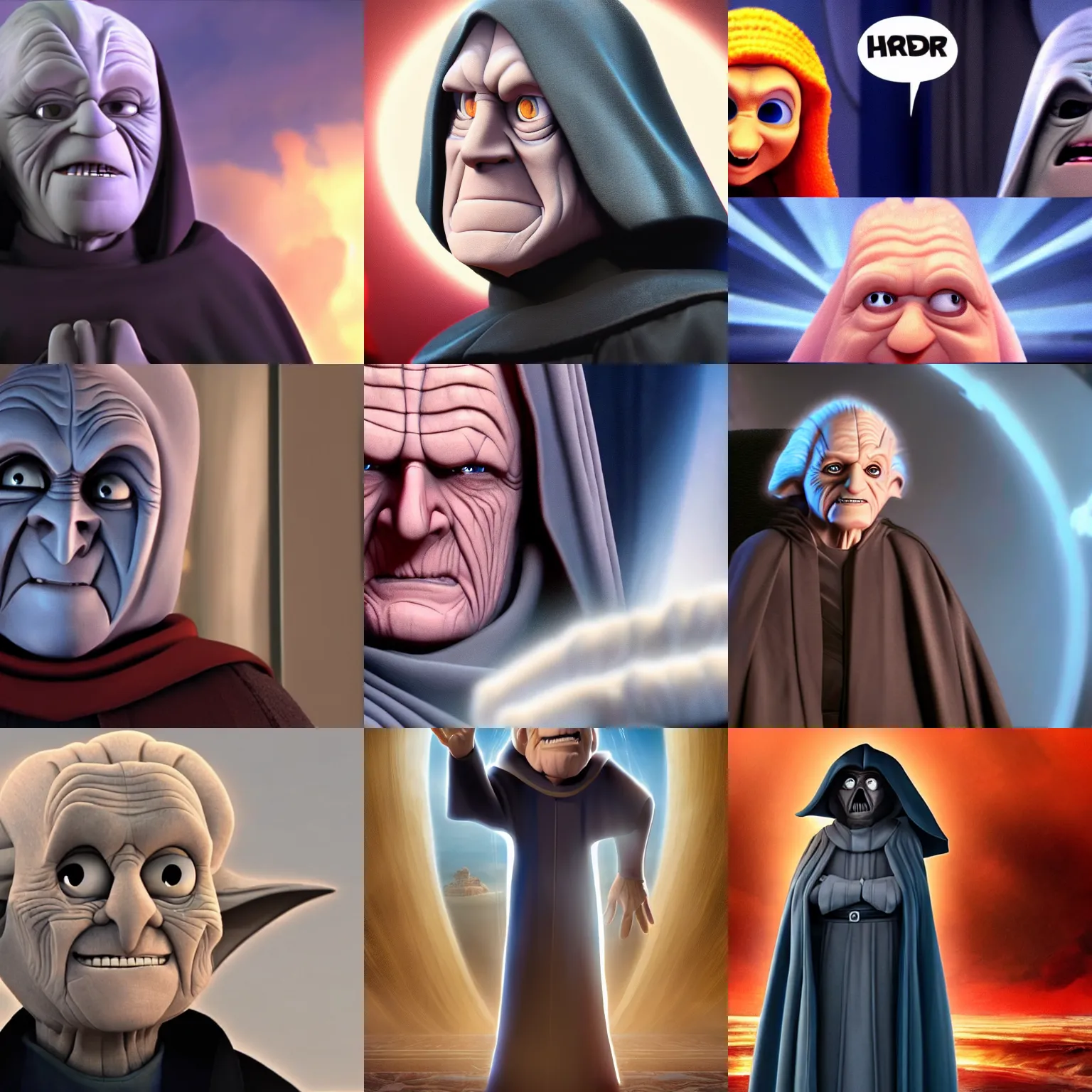 Prompt: emperor palpatine in a pixar movie. 4 k. high quality.