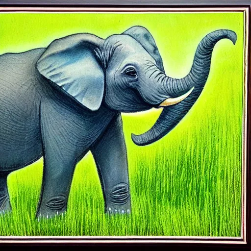 Prompt: an elephant on a green meadow art by Davis Marc Disney