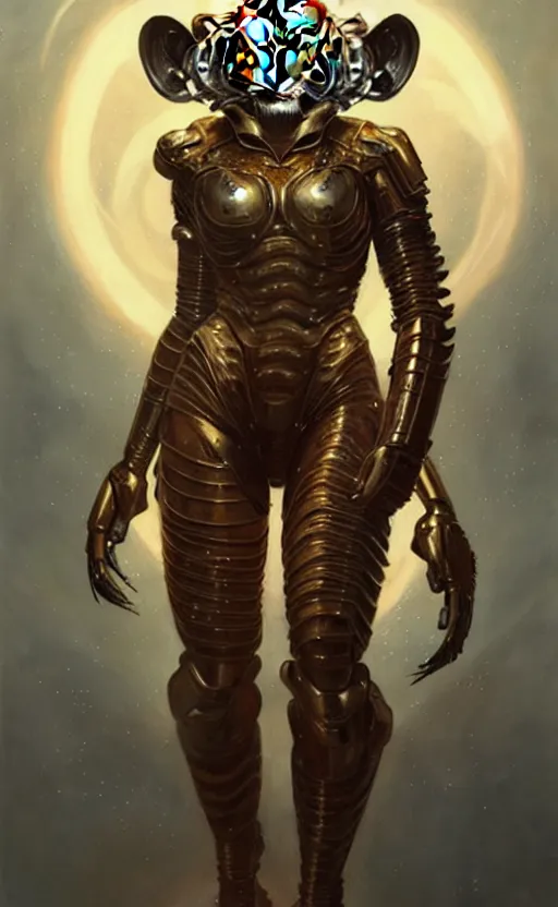 Image similar to a anthropomorphic cyber tiger wearing scifi armor, diffuse lighting, fantasy, intricate, elegant, highly detailed, lifelike, photorealistic, digital painting, artstation, illustration, concept art, smooth, sharp focus, art by john collier and albert aublet and krenz cushart and artem demura and alphonse mucha