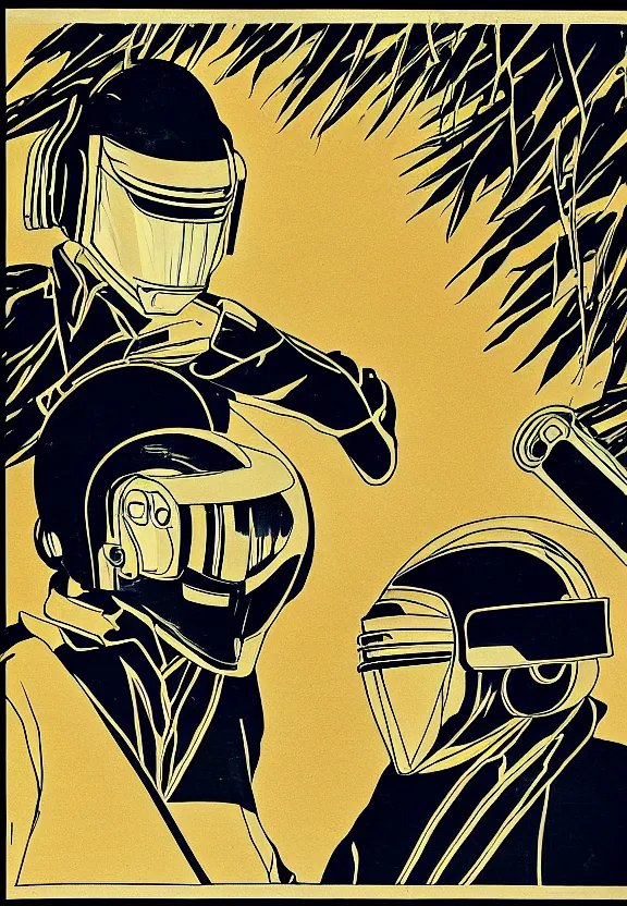 Prompt: daft punk by hokusai