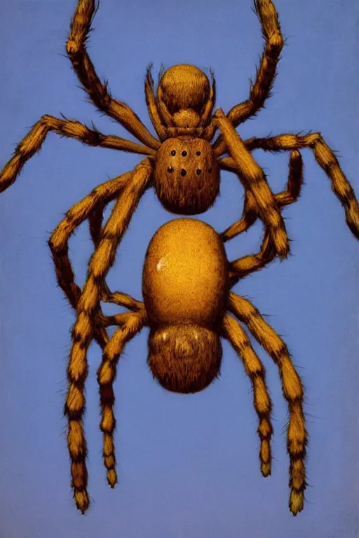 Image similar to portrait of a giant spider, digital painting by maxfield parrish and caravaggio, photorealistic