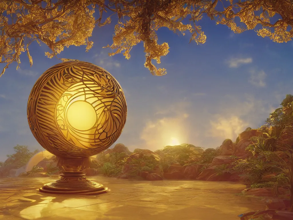 Prompt: the orb of eternity, sunlight study, art nouveau, by martin johnson heade and ( ( ( ( lisa frank ) ) ) ), 8 k, sharp focus, octane render, ( ( ( kauai ) ) )