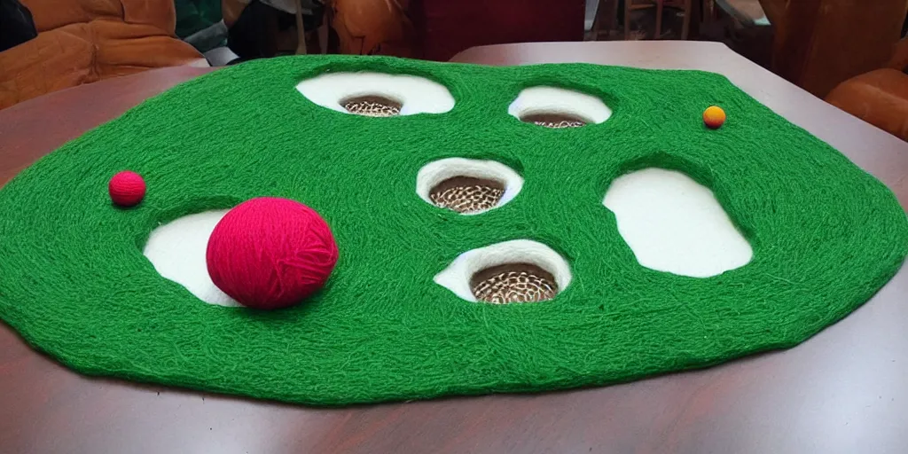 Image similar to golf hole made from yarn,