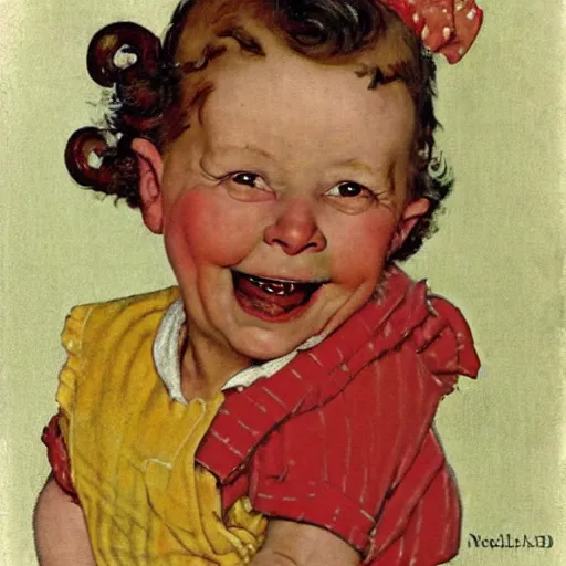 Image similar to smiling worm baby by norman rockwell
