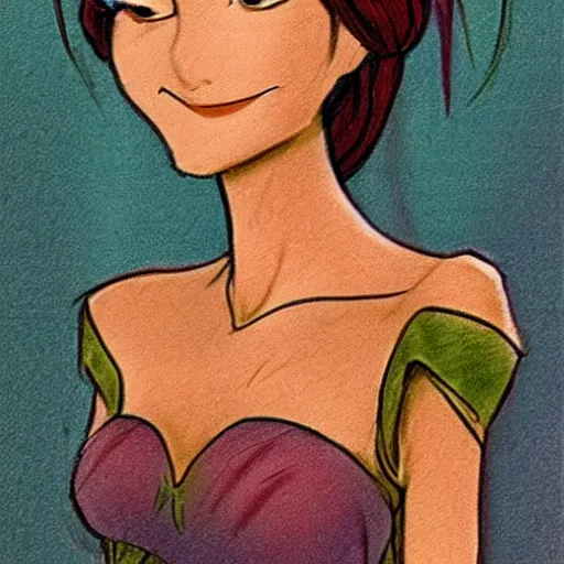 Image similar to milt kahl sketch of victoria justice with done up hair, tendrils covering face and ponytail as princess padme from star wars episode 3