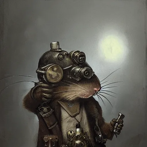 Image similar to a rat with steampunk googles, by JAKUB ROZALSKI