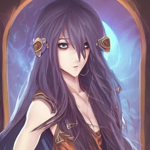 Prompt: “A detailed gorgeous beautiful anime woman with brown flowing hair, long blue-cape, decorative leather armor, great proportions, excellent detail, surrounded by a catacomb of books, high quality, Full-body character portrait, in the style of rossdraws”