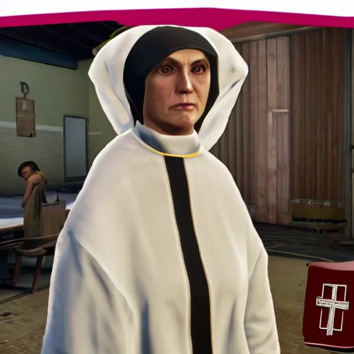 Image similar to catholic nun as a game character in gta 5, game graphics, game screenshot