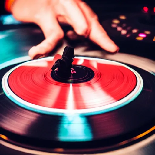 Image similar to devil dj with hand on record spinning