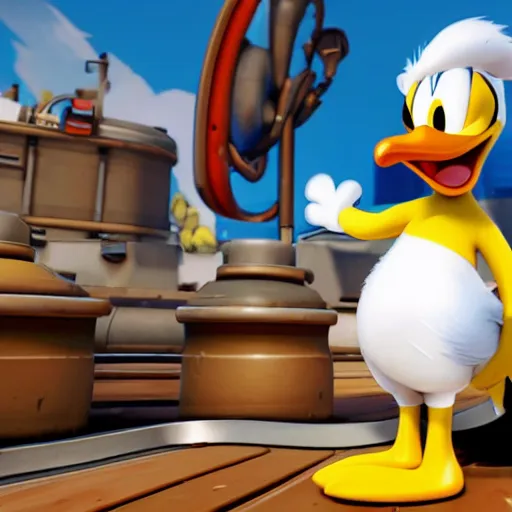 Prompt: Donald Duck as a character in Overwatch