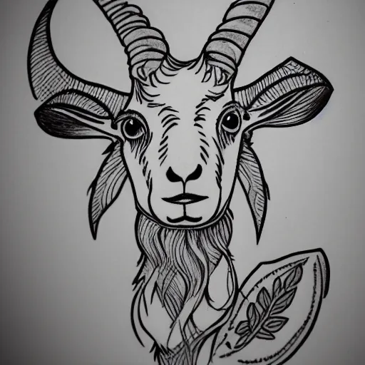 Prompt: a detailed tattoo outline of a !goat, biting a churro!, 4k, illustration, sharp focus