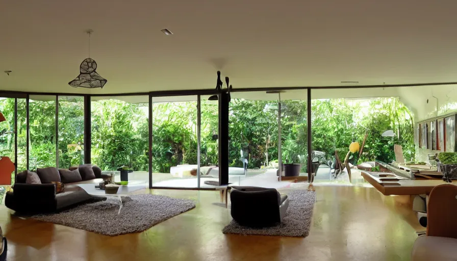 Image similar to interior of a 60s modern home that is avocado themed