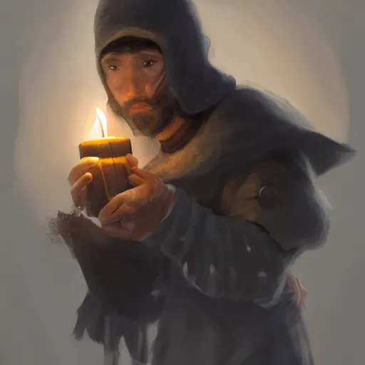 Image similar to a male adventurer wearing a black sleeping cap with a puffball, holding a candle, portrait, d & d, science fiction, concept art, matte, sharp focus, illustration, concept art, jason chan, dan luvisi, karl thiart, uhd, 4 k, very detailed