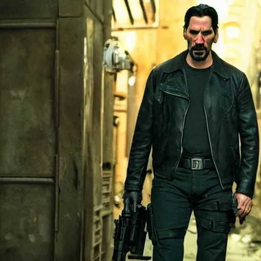 Image similar to Keanu reeves as the punisher 4K quality Photorealism